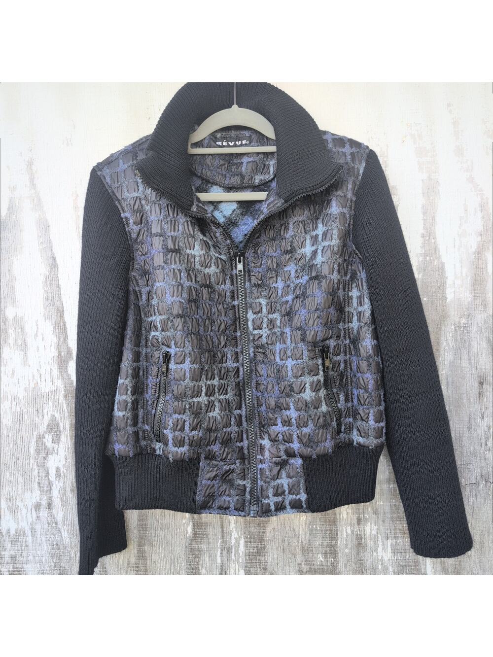 REVUE Wool Blend Bomber Jacket Women's XL Full Zip Checkered Moody